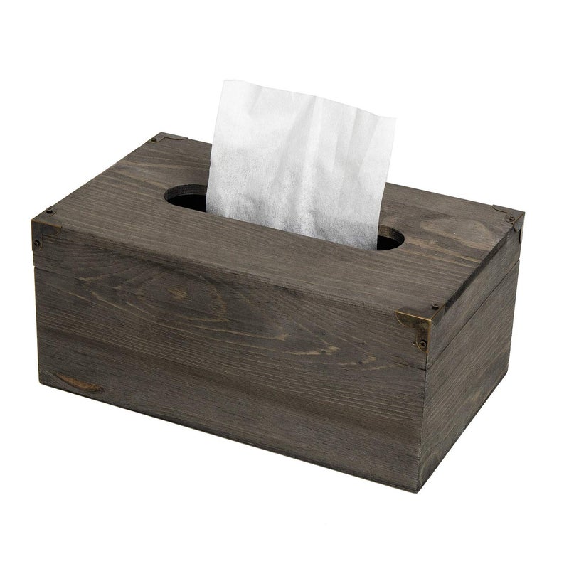 VERGOODR Distressed Wooden Rustic Facial Tissue Box Holder Tissue Box Cover Napkin Dispenser for Bathroom Living Room Dining Room Bedroom Toilet (Grey) - Image 1